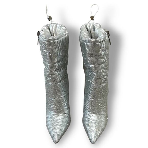 NWOB Azalea Wang Stepping Out silver rhinestone heeled puffer bootie sz 6.5 - Picture 4 of 9